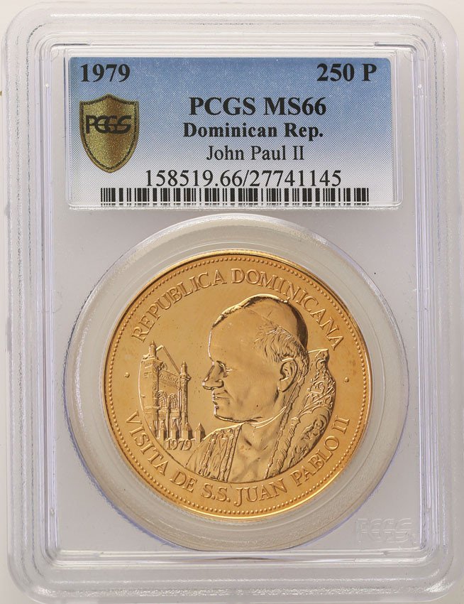 Dominikana. 250 pesos Jan Paweł II PCGS MS66 (2 MAX)